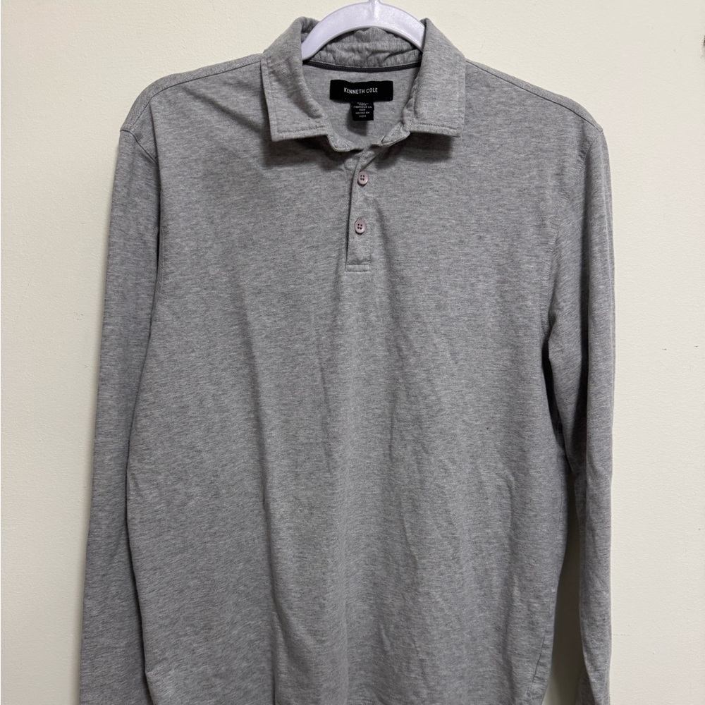 Kenneth Cole Long-Sleeve Polo in Heather Gray